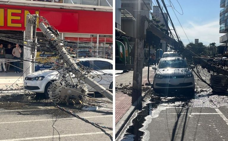 VÍDEO | Postes caem e interditam rua em Vila Velha