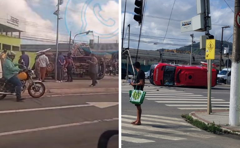 Ambulância que transportava vítima de acidente capota em Jardim América