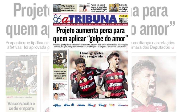 Confira os destaques do jornal A Tribuna desta segunda-feira