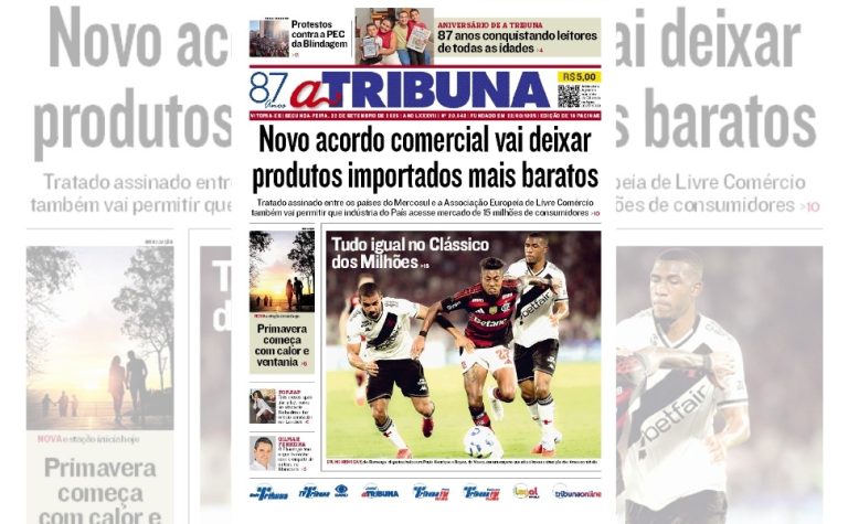 Confira os destaques do jornal A Tribuna desta segunda-feira