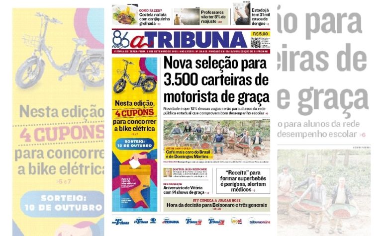 Confira os destaques do jornal A Tribuna desta terça-feira