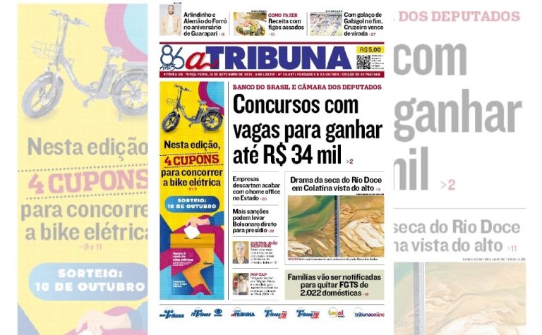 Confira os destaques do jornal A Tribuna desta terça-feira