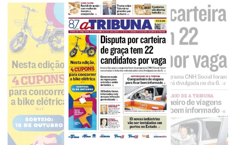 Confira os destaques do jornal A Tribuna desta terça-feira