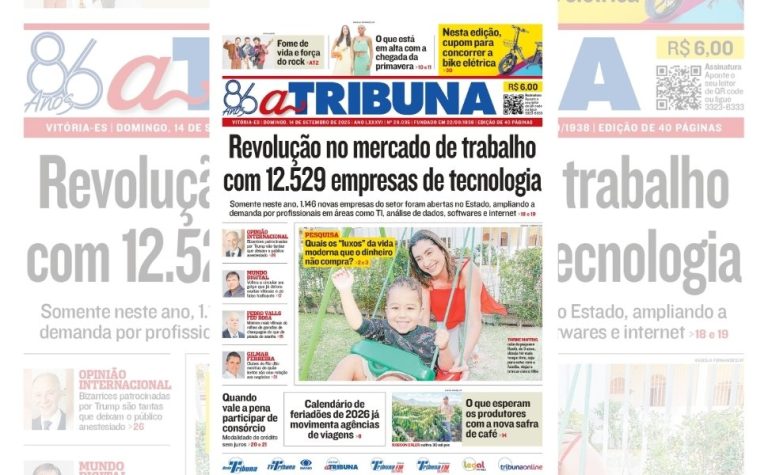 Confira os destaques do jornal A Tribuna deste domingo