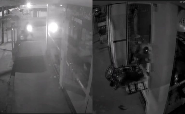 Vídeo | Motociclista em fuga destrói vidraça de loja em Guarapari