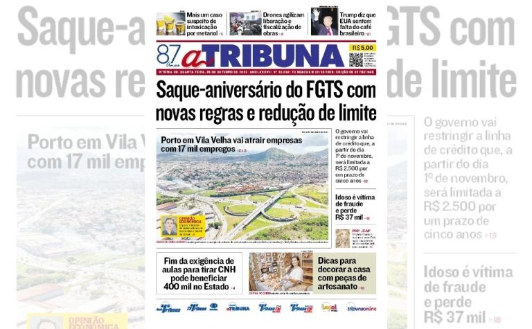 Confira os destaques do jornal A Tribuna desta quarta-feira