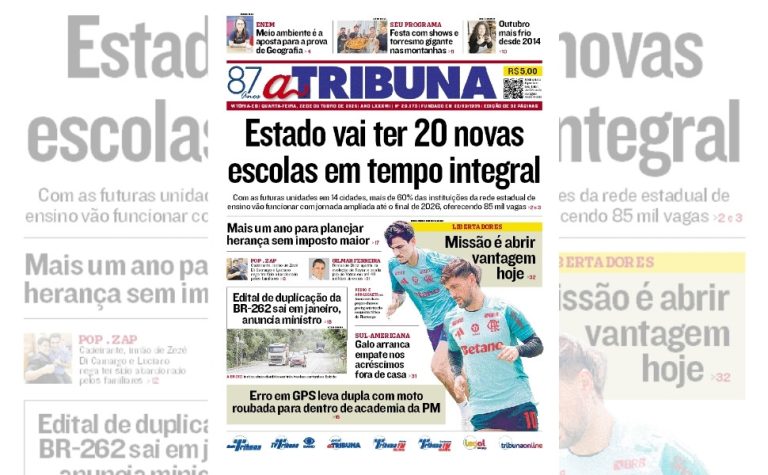 Confira os destaques do jornal A Tribuna desta quarta-feira