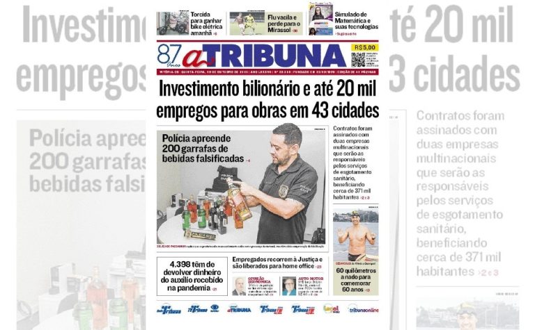 Confira os destaques do jornal A Tribuna desta quinta-feira