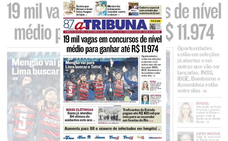 Confira os destaques do jornal A Tribuna desta quinta-feira