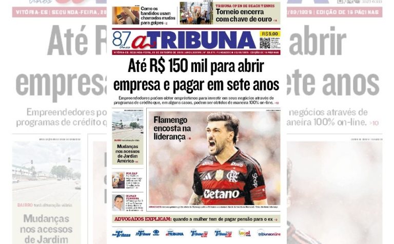 Confira os destaques do jornal A Tribuna desta segunda-feira
