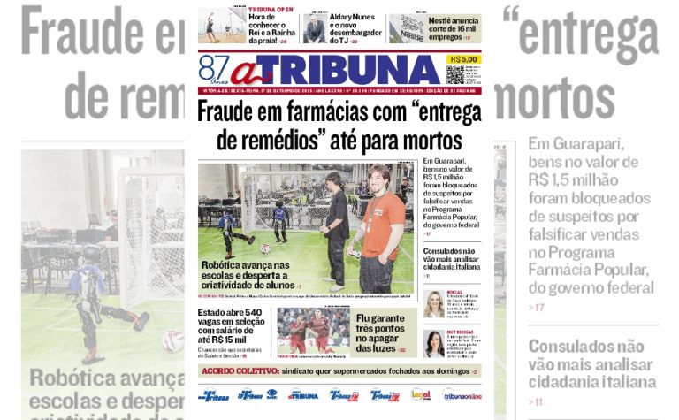 Confira os destaques do jornal A Tribuna desta sexta-feira
