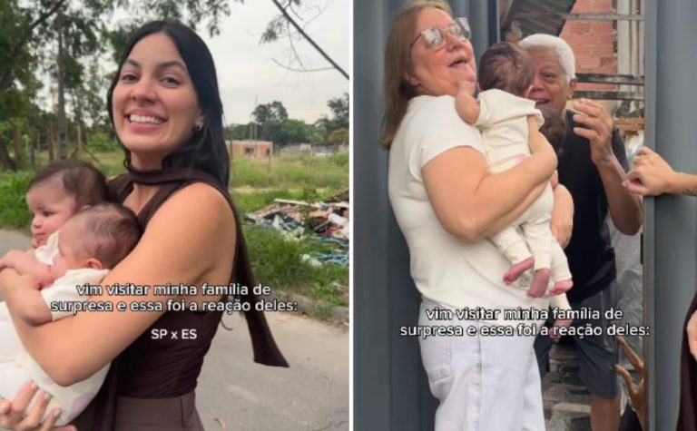 De SP ao ES: Influenciadora visita os pais com filhas gêmeas e vídeo viraliza