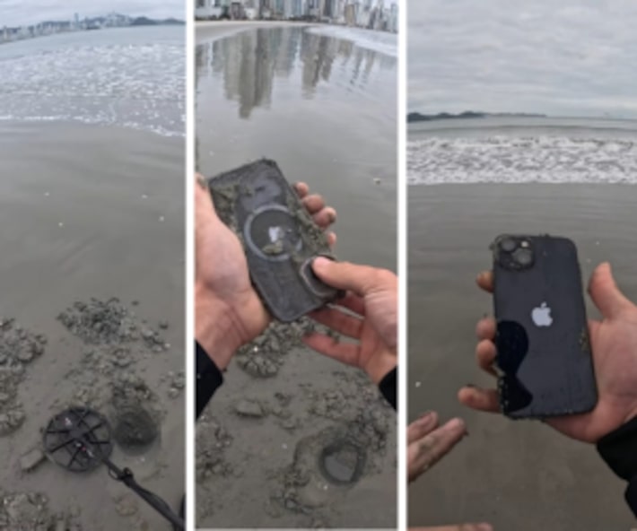 VÍDEO | Jovem com detector de metais acha Iphone soterrado e devolve à dona