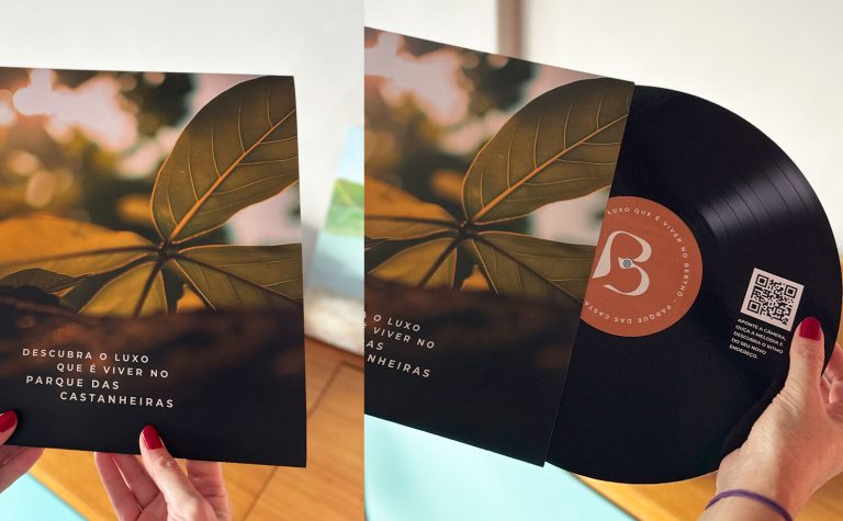 Vinil promocional une música e design em campanha da Grand Construtora