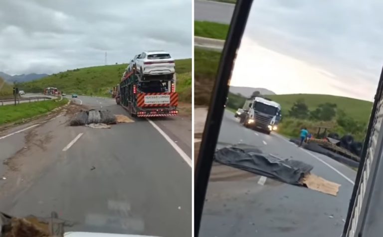 Caminhoneiro morre após carreta de vergalhões tombar na BR 101 em Anchieta