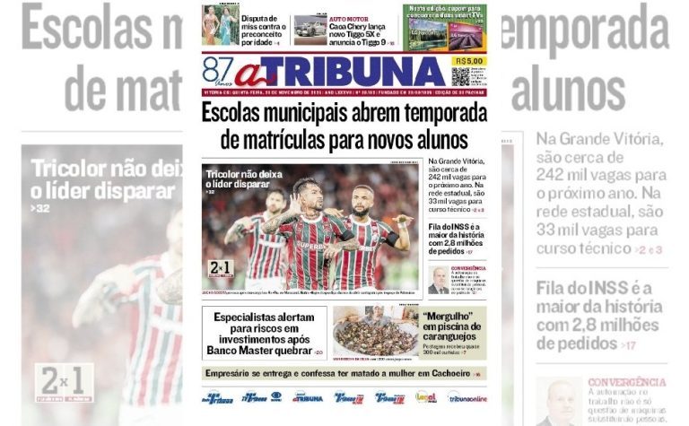 Confira os destaques do jornal A Tribuna desta quinta-feira