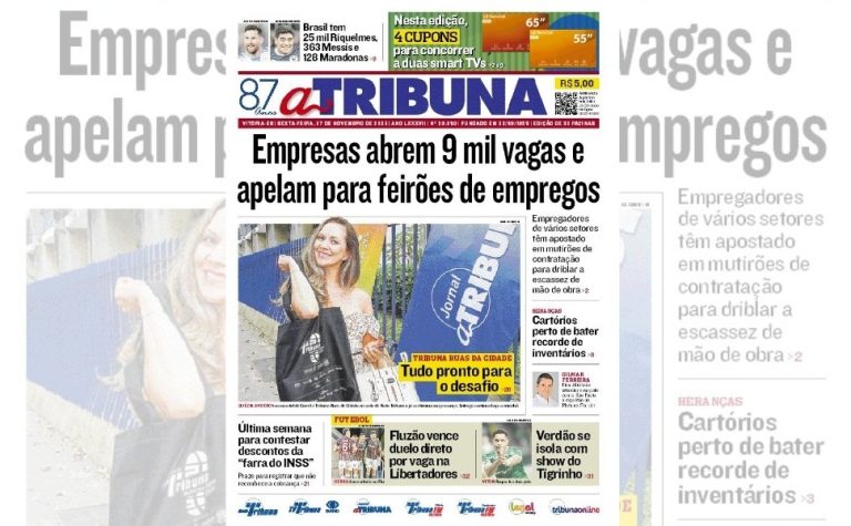 Confira os destaques do jornal A Tribuna desta sexta-feira