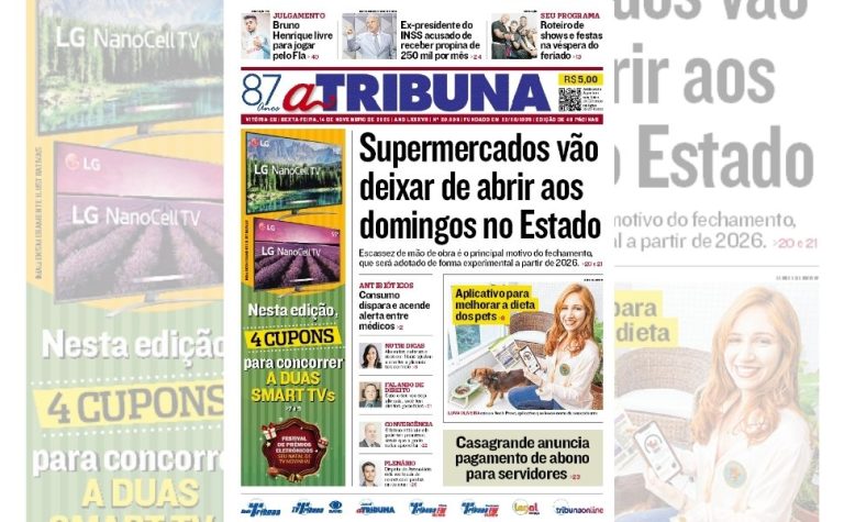 Confira os destaques do jornal A Tribuna desta sexta-feira