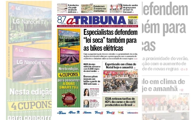 Confira os destaques do jornal A Tribuna desta sexta-feira