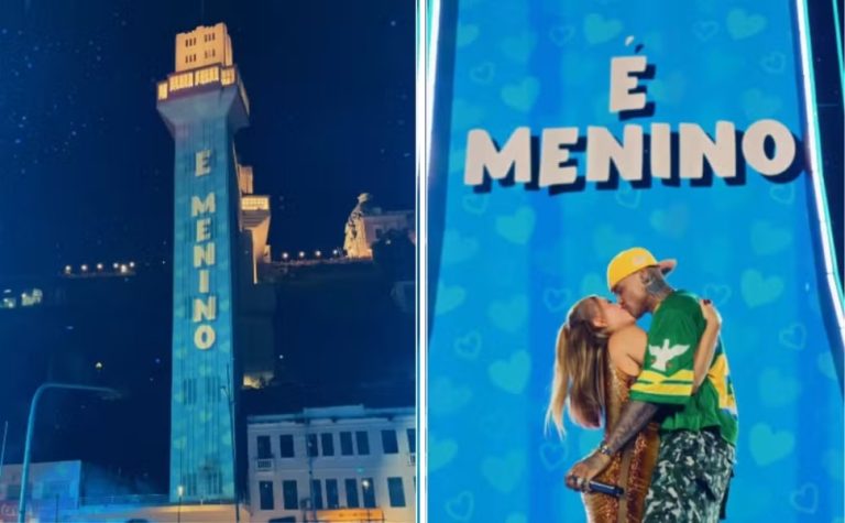 Léo Santana e Lore Improta fazem chá revelação durante show gratuito em Salvador
