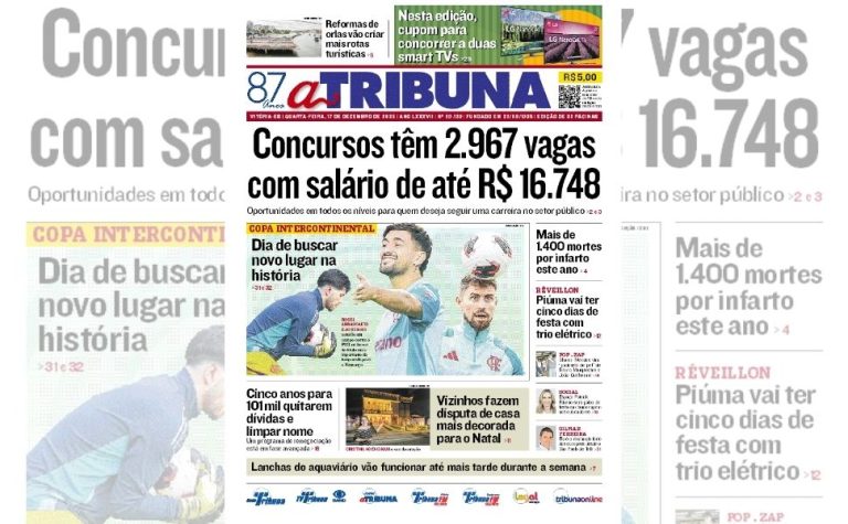 Confira os destaques do jornal A Tribuna desta quarta-feira