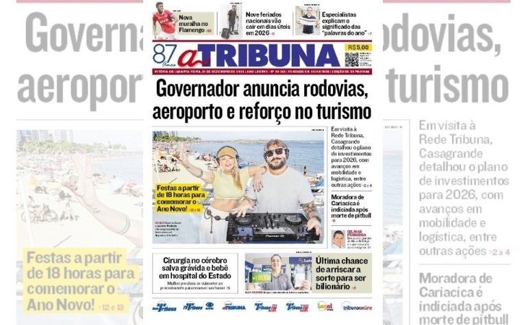 Confira os destaques do jornal A Tribuna desta quarta-feira