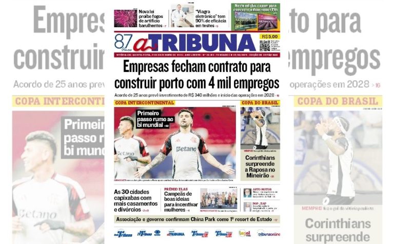 Confira os destaques do jornal A Tribuna desta quinta-feira