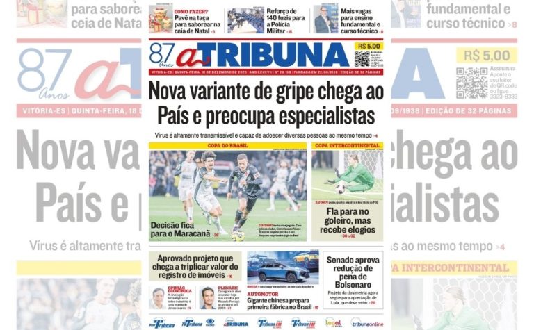 Confira os destaques do jornal A Tribuna desta quinta-feira 18 de dezembro