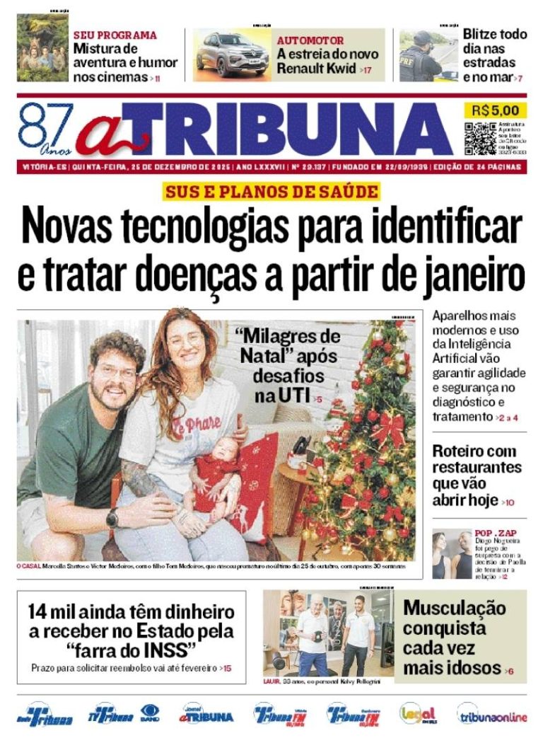 Confira os destaques do jornal A Tribuna desta quinta-feira
