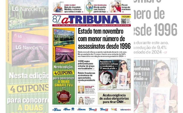 Confira os destaques do jornal A Tribuna desta terça-feira