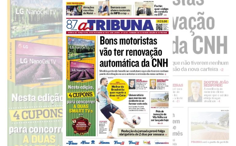 Confira os destaques do jornal A Tribuna desta terça-feira