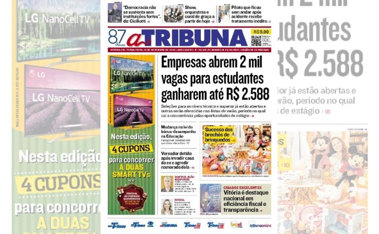 Confira os destaques do jornal A Tribuna desta terça-feira