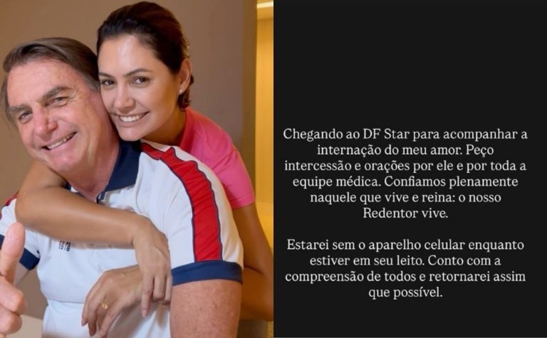 Michelle pede orações por Bolsonaro, que chega a hospital para internação