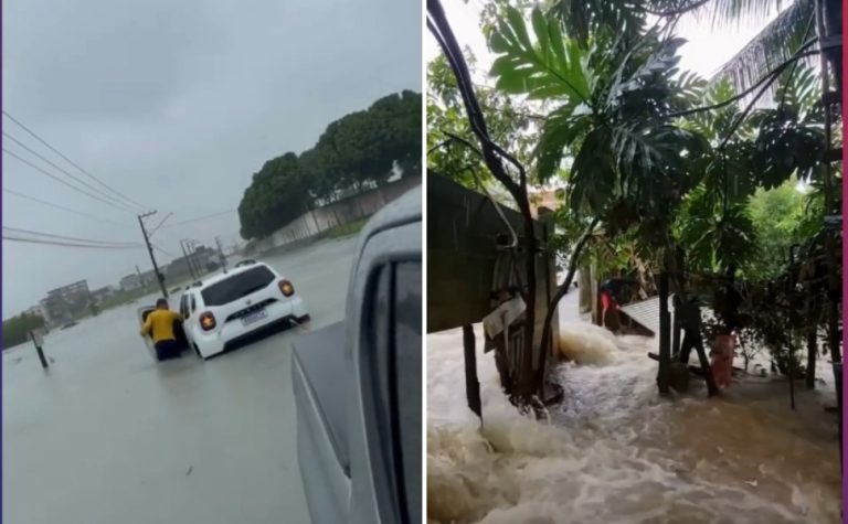 Cidade onde mais choveu em 24 horas, Linhares registra alagamentos na madrugada
