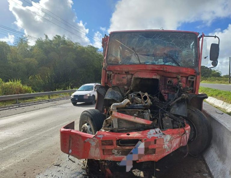 Colisão entre caminhões deixa um ferido na BR-101, em Igarassu