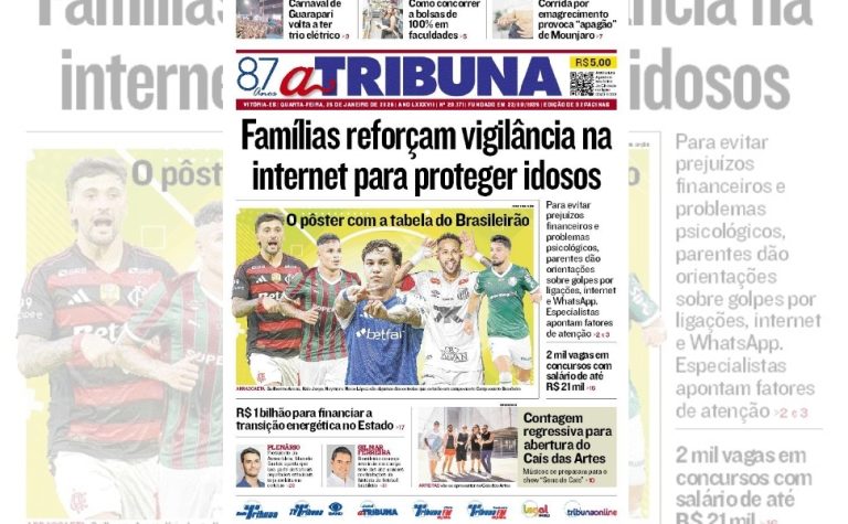 Confira os destaques do jornal A Tribuna desta quarta-feira