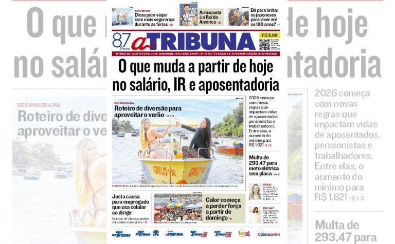 Confira os destaques do jornal A Tribuna desta quinta-feira