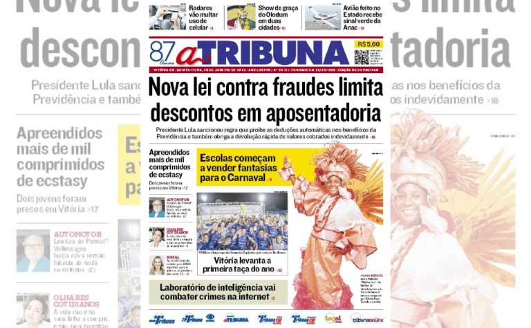 Confira os destaques do jornal A Tribuna desta quinta-feira