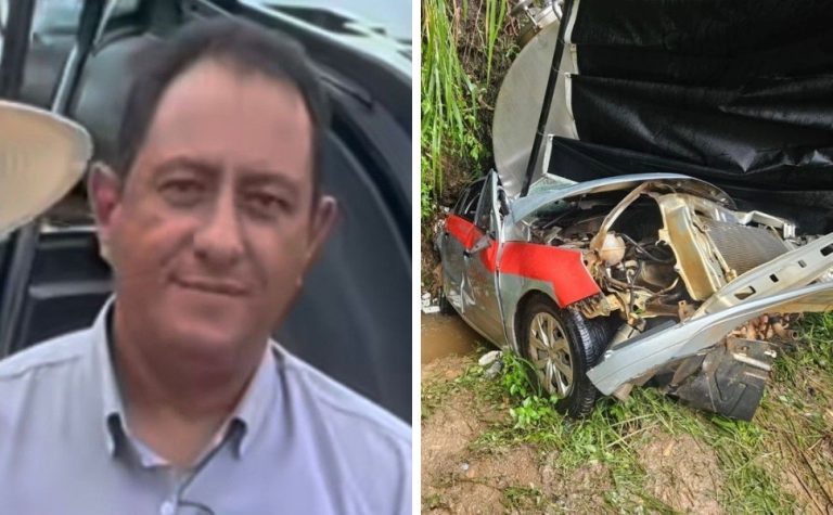 Motorista morre após caminhão de leite tombar sobre carro no Sul do ES