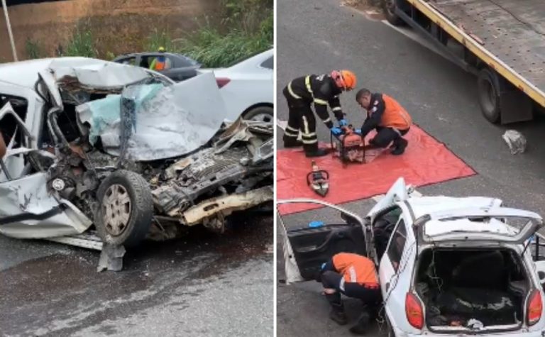 Acidente entre caminhão e dois carros deixa uma pessoa morta na BR 101 na Serra