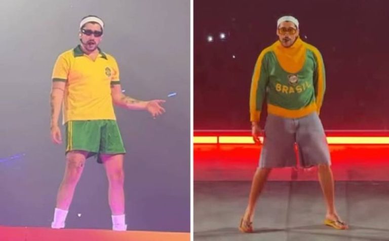 Bad Bunny veste casaco de Pelé, usado na Copa de 1966, durante show no Brasil