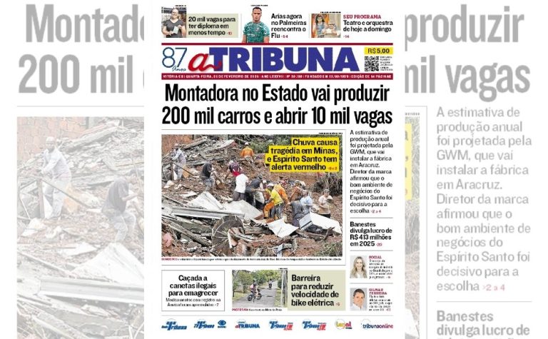 Confira os destaques do jornal A Tribuna desta quarta-feira