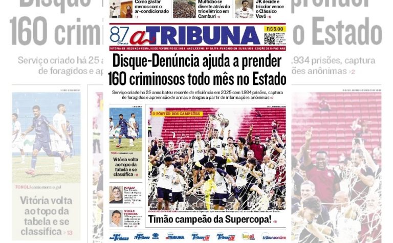 Confira os destaques do jornal A Tribuna desta segunda-feira