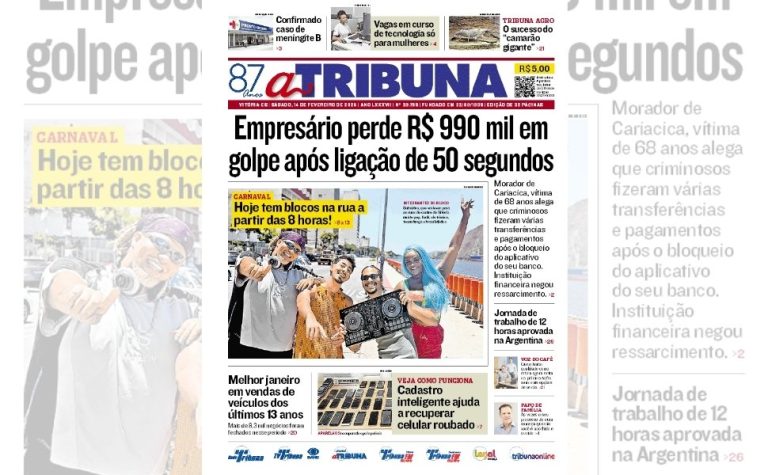 Confira os destaques do jornal A Tribuna deste sábado