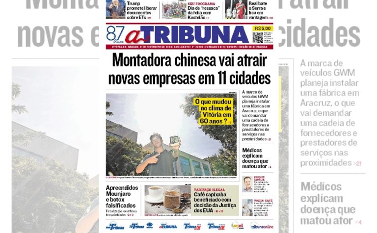 Confira os destaques do jornal A Tribuna deste sábado
