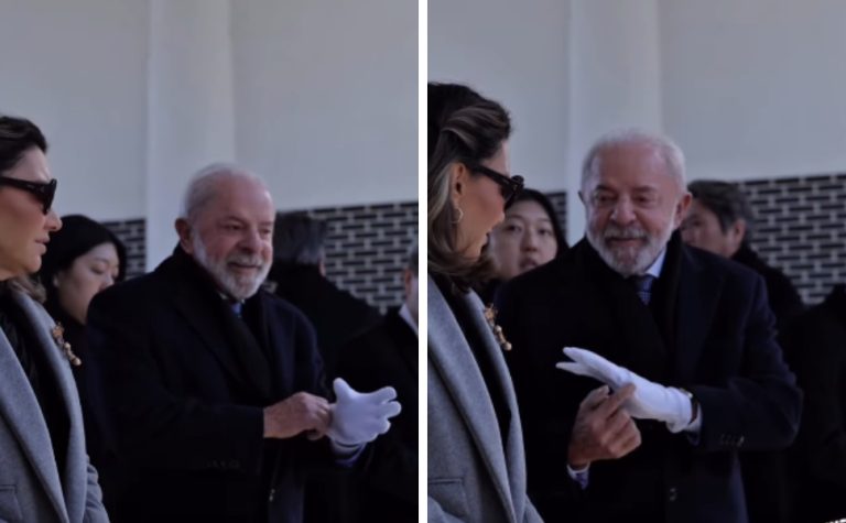 Lula ganha luva de quatro dedos durante agenda na Coreia do Sul