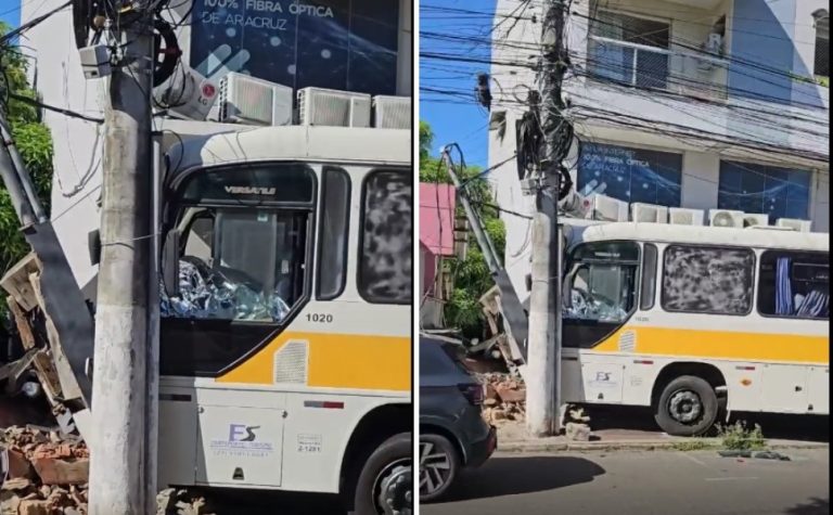 Motorista morre após passar mal e bate ônibus escolar em poste em Aracruz