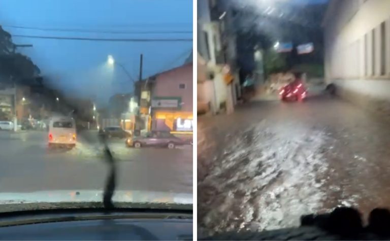 Temporal alaga ruas de Santa Teresa e causa transtornos na Região Serrana