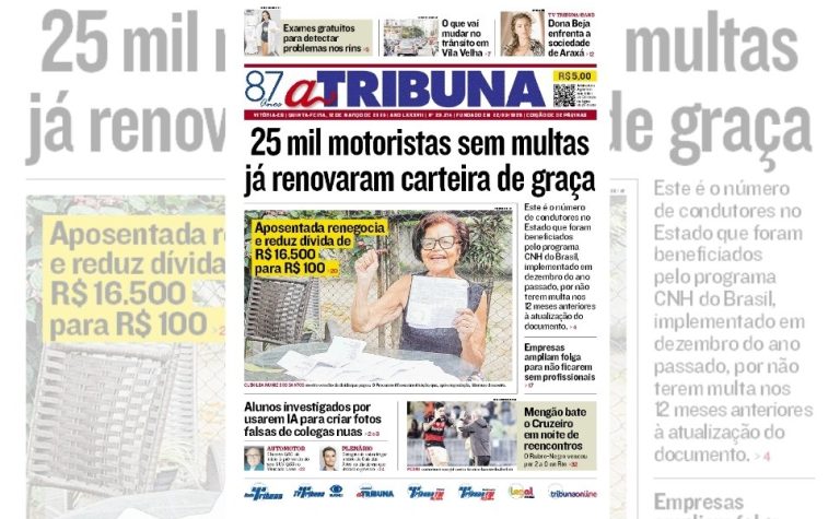 Confira os destaques do jornal A Tribuna desta quinta-feira