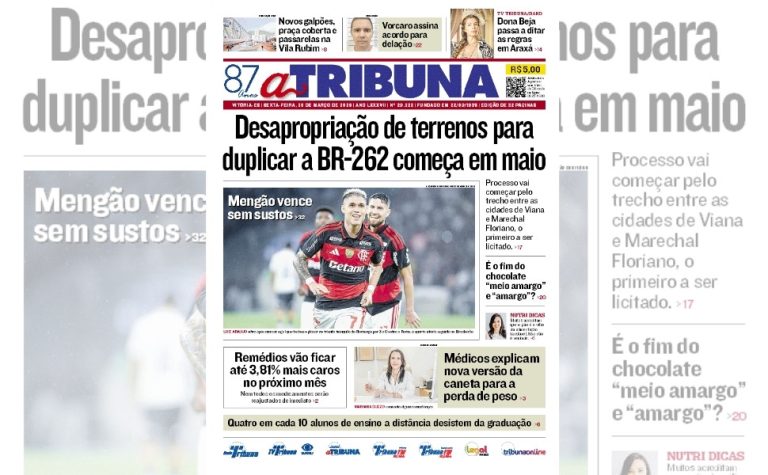 Confira os destaques do jornal A Tribuna desta sexta-feira